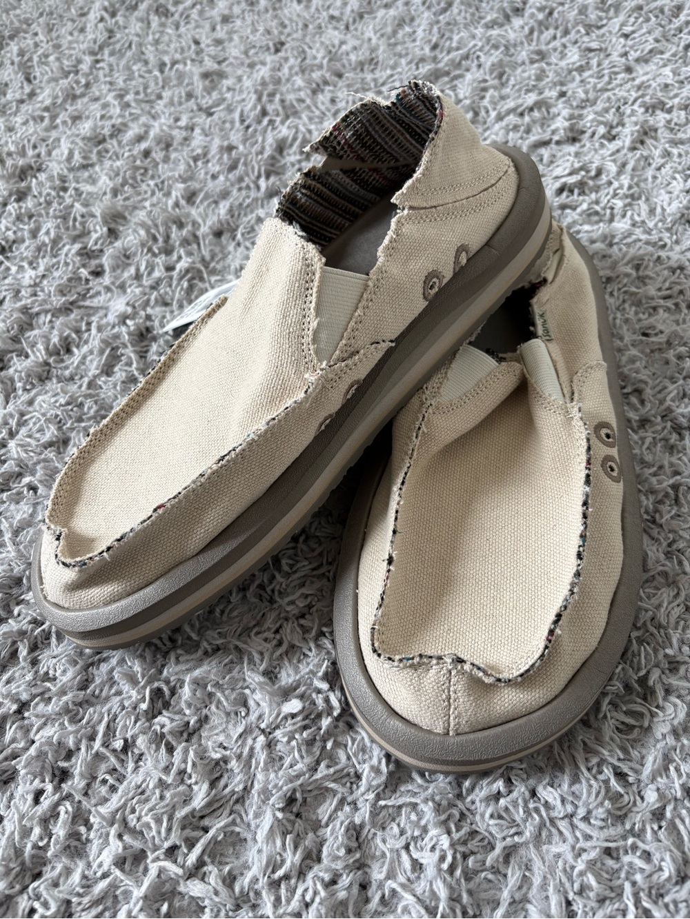 Sanuk Beige Canvas Slip-On Loafers for Men